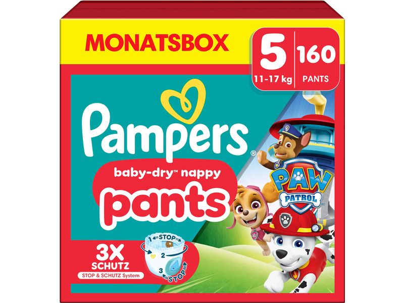 Pampers Windeln Baby Dry Pants Paw Patrol Junior Grösse 5 Monatsbox 12-17 kg, 160 Stück