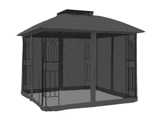 Tonnelle avec double toit et parois en filet anthracite acier