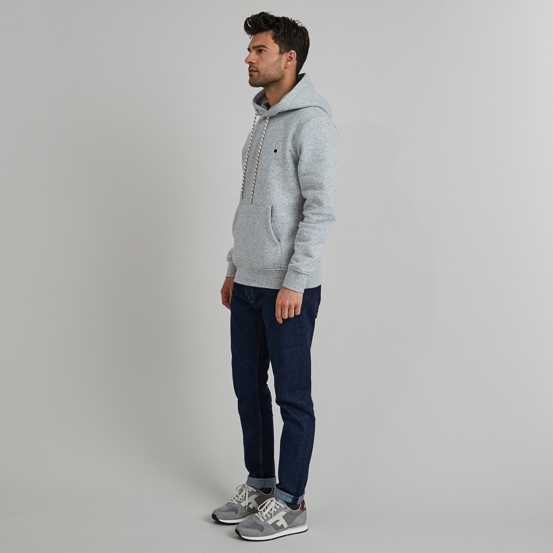 Sweat à capuche gris chiné coton et polyester recyclé - modèle Dirac
