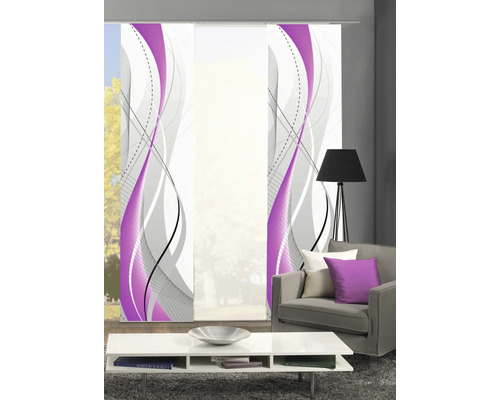 Schuifgordijnset van 3 Wuxi berry 60x245 cm