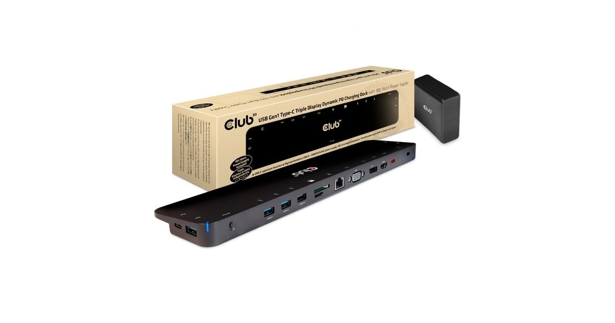 Club 3DUSB-C 3.2 Gen1 Triple Display Dynamic PD Charging Dock 100W dockingstation  (Zwart, Tweedekans)
