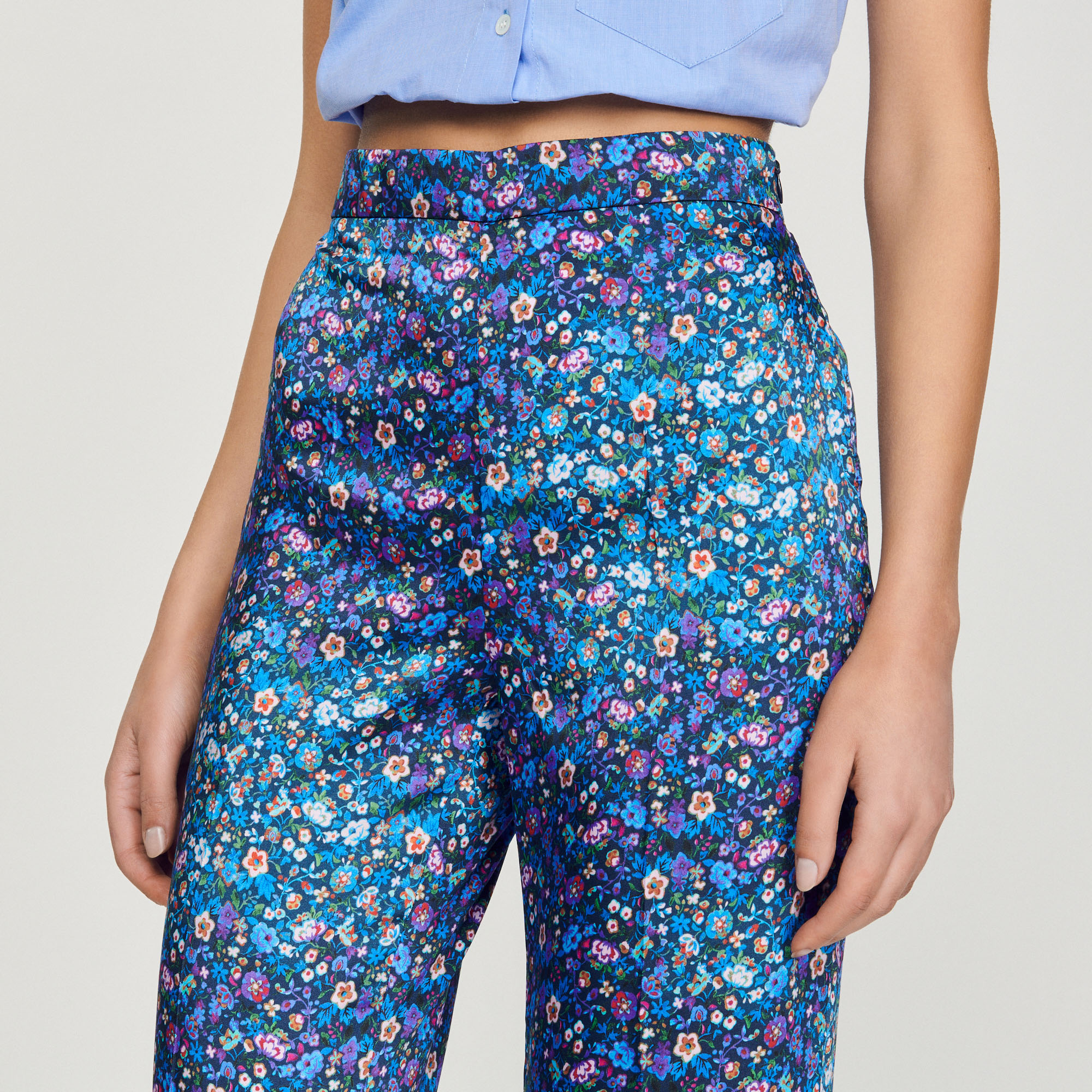Pantalon satine imprime fleuri