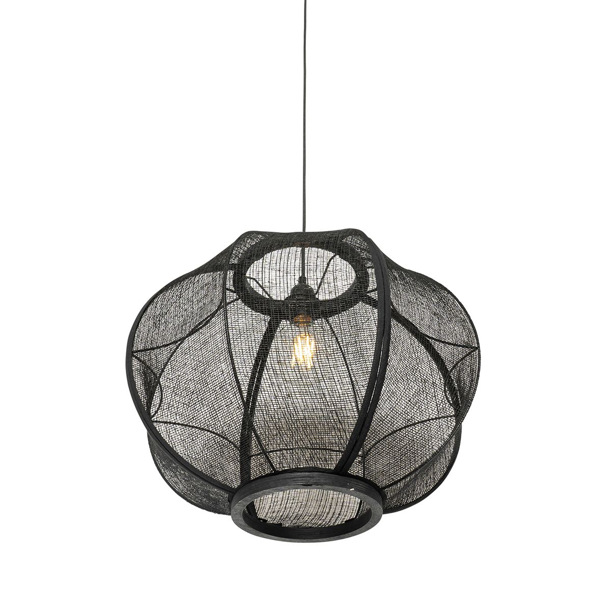Oosterse hanglamp zwart stof 48 cm - Rob