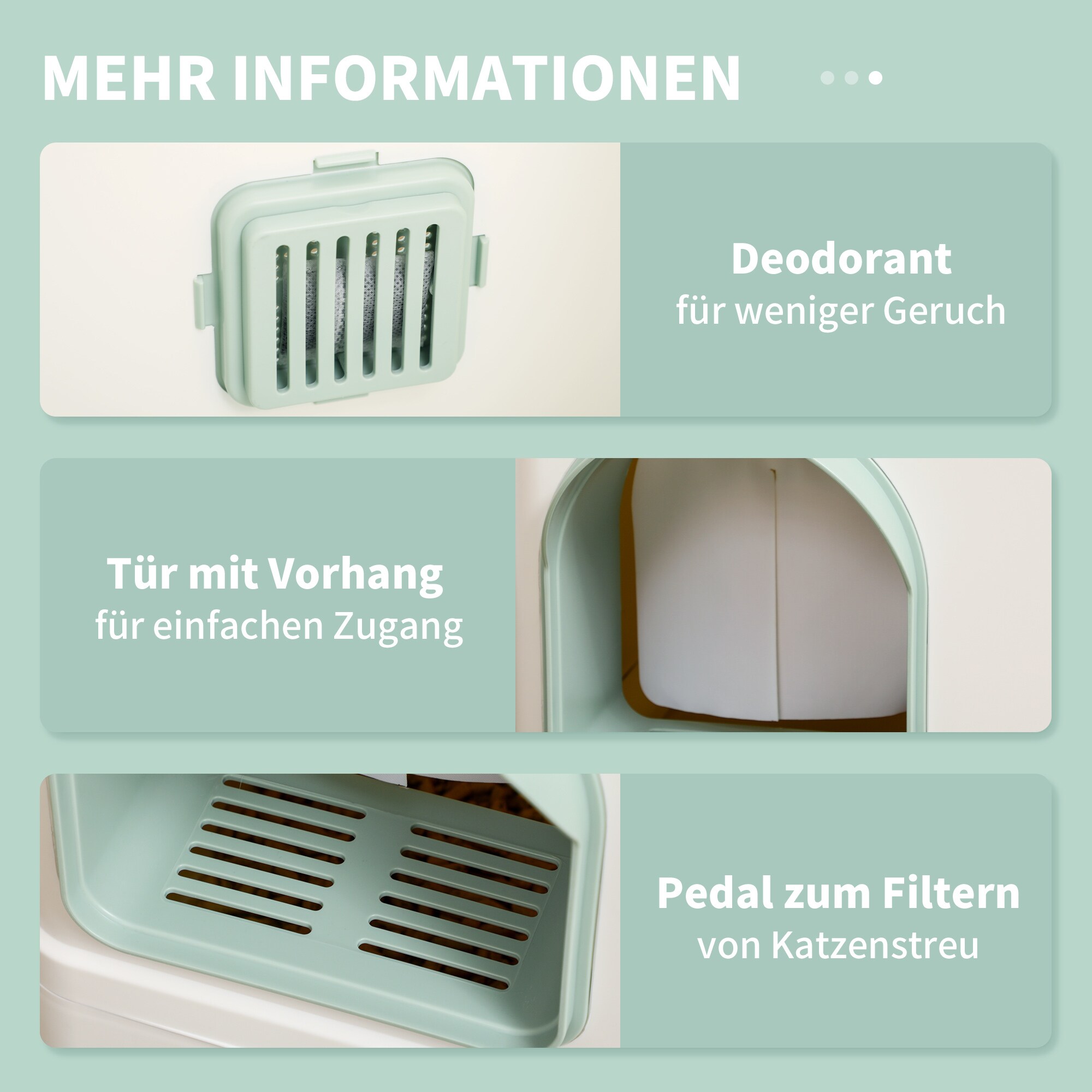 PawHut Katzenklo mit zwei Deodorants und Schaufel weiß, grün 50L x 40B x 40H cm