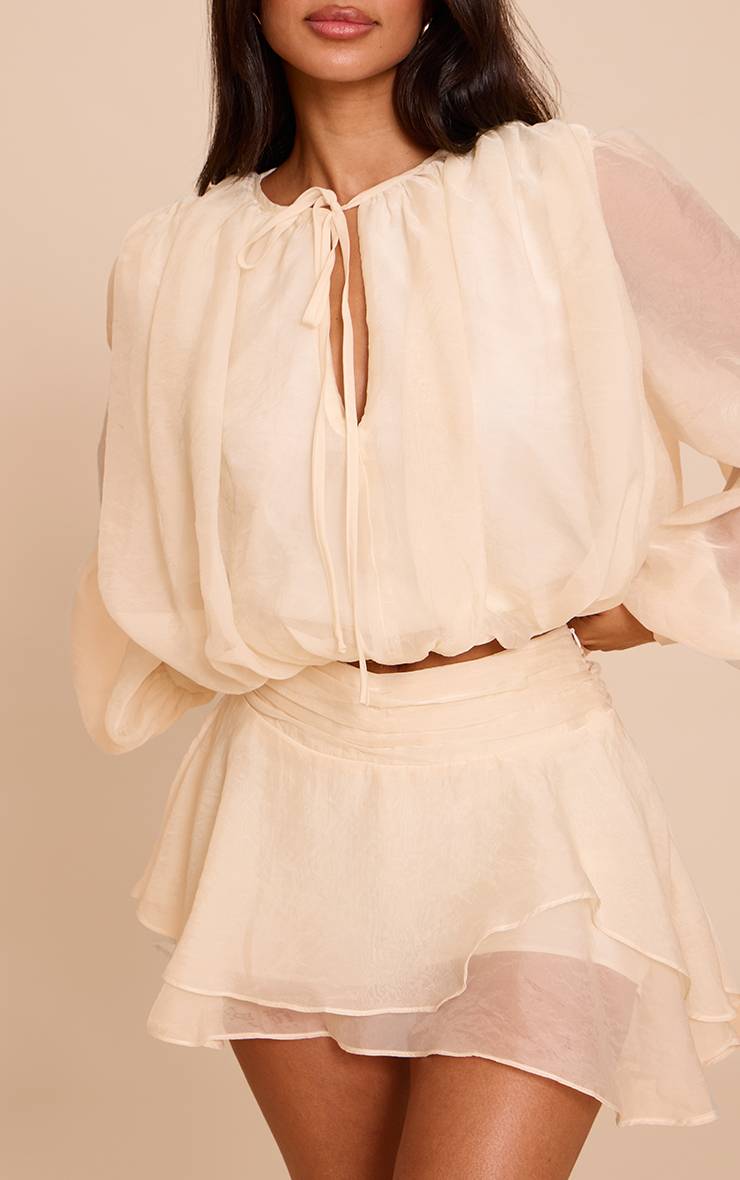 Crème Jupe-short Mini Drapée En Organza Fluide Petite Taille