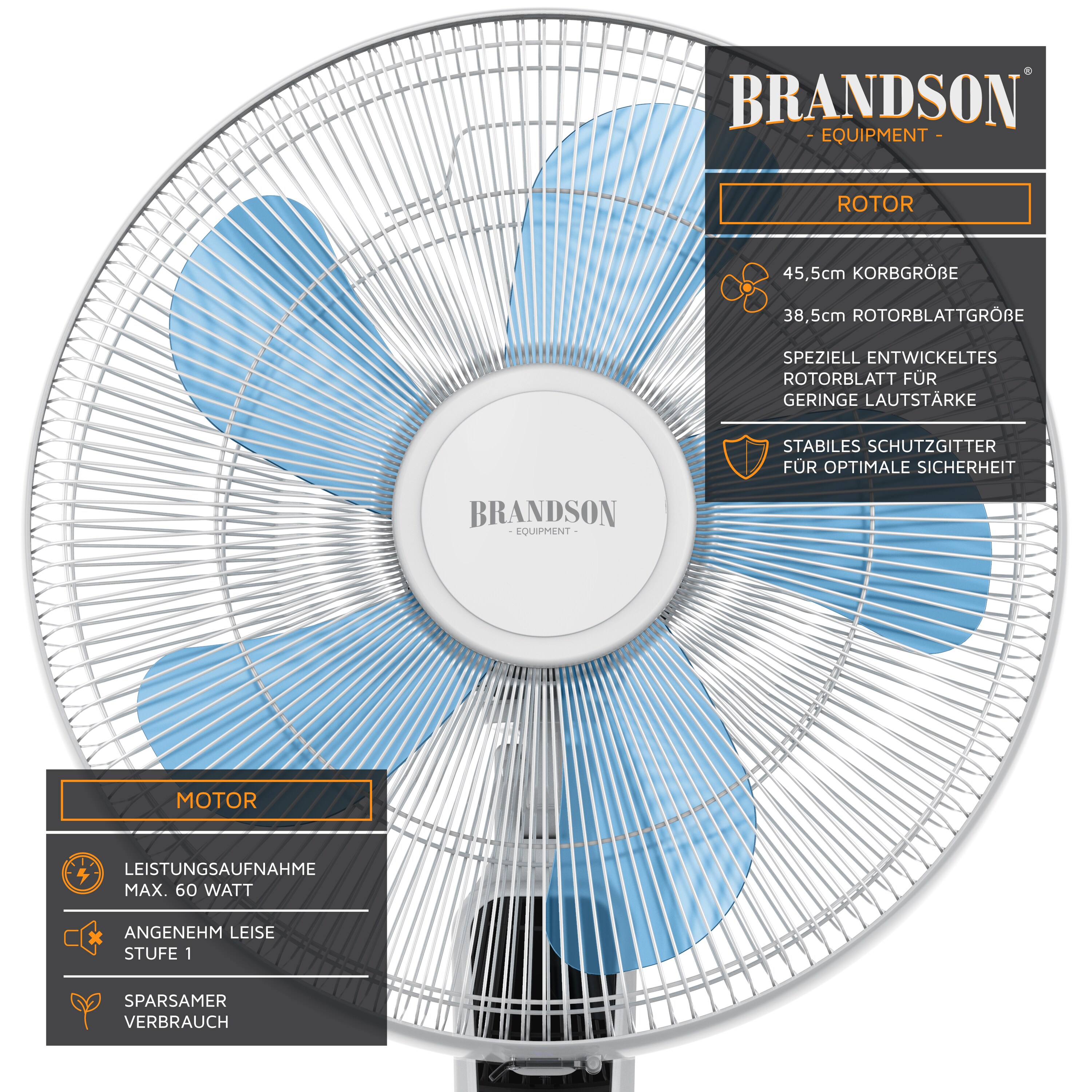 Brandson Standventilator Silent mit Fernbedienung und Display, mobiler Lüfter, Oszillation 80°, 60 Watt, Ventilator leise, Höhe verstellbar