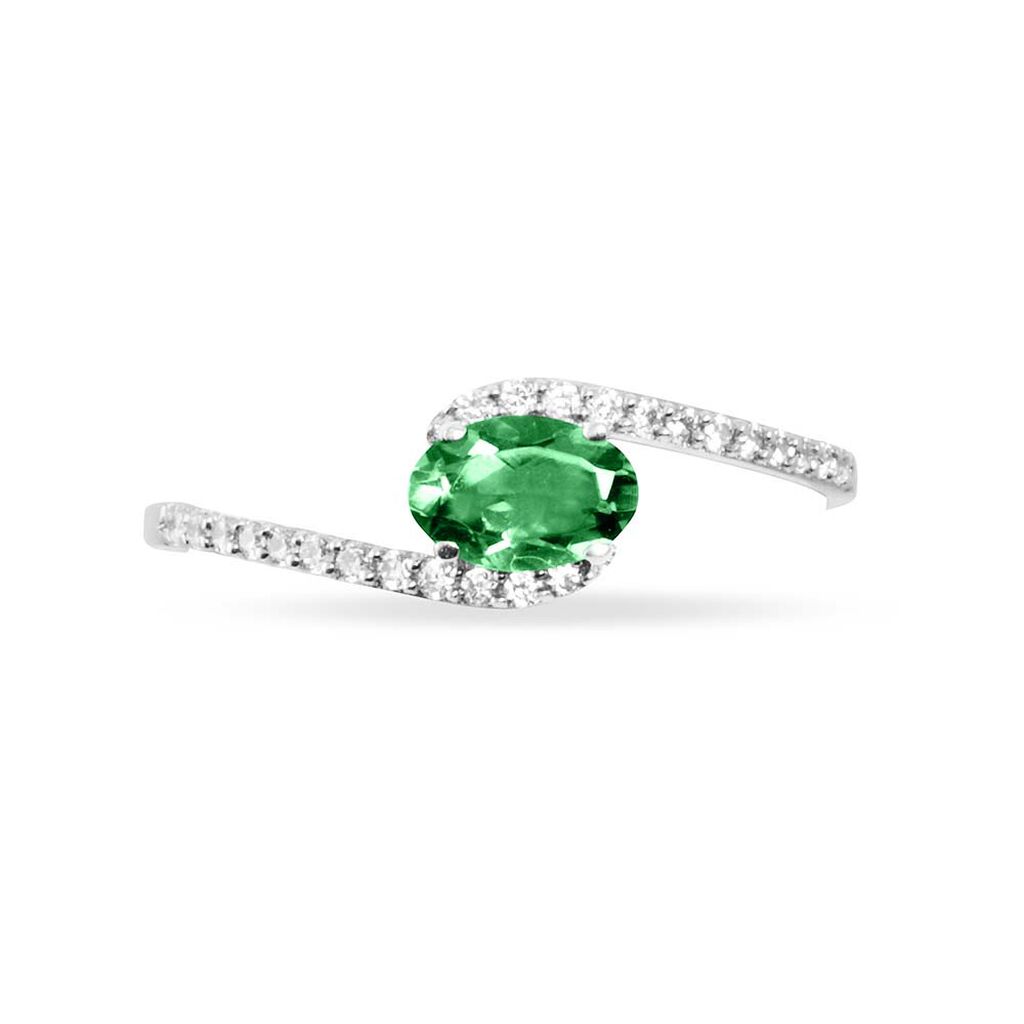 Bague Loriane Or Blanc Emeraude Et Diamant
