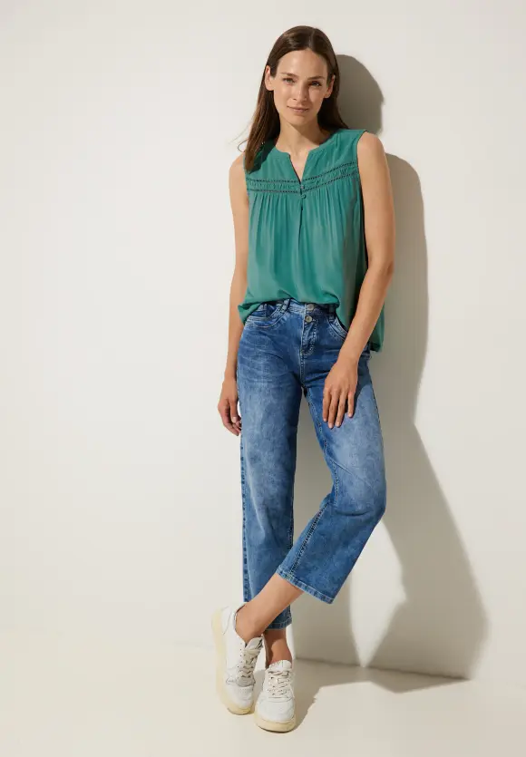 Viskosebluse mit Häkeldetail - lagoon green