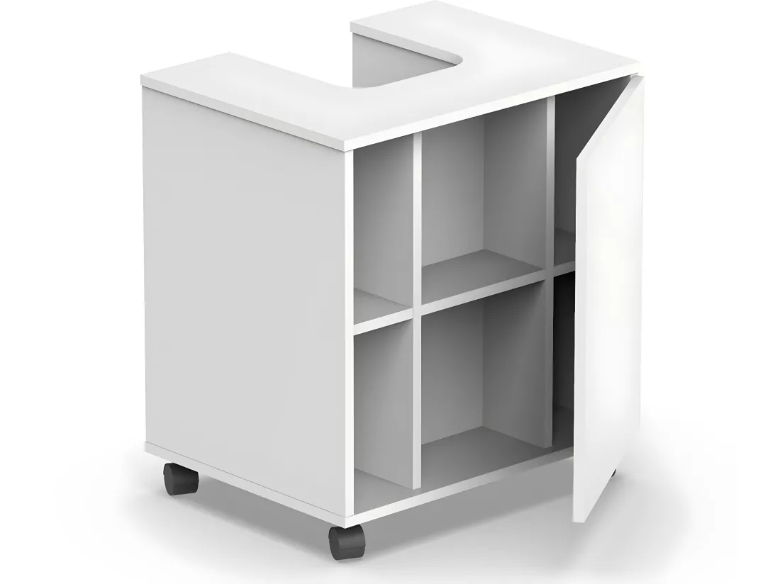 Meuble sous lavabo 1 porte coloris blanc brillant - Hauteur 64 x Longueur 59 x Profondeur 45 cm