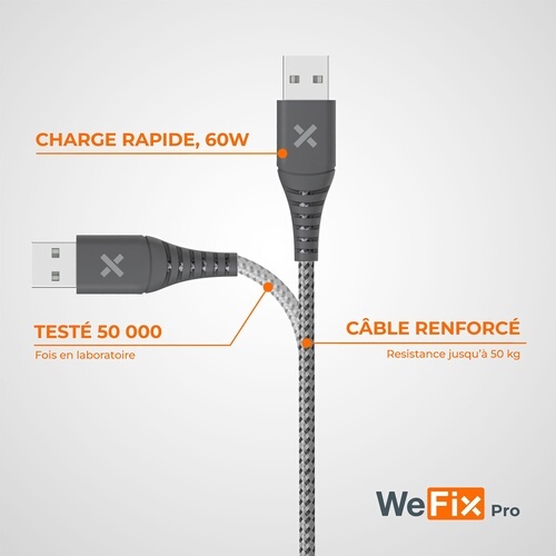 Câble téléphone portable Wefix Pro CABLE RENFORCE USB-A / C USB 3 1 METRE