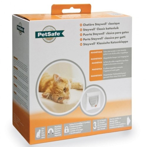 Porta para gatos branca com abertura magnética