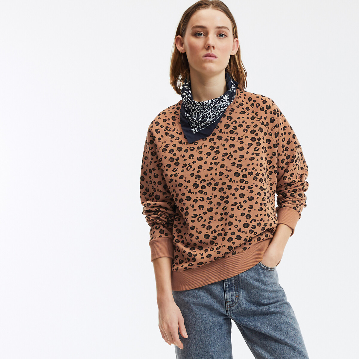 COLEÇÕES LA REDOUTE<br>Moletom folgado com gola redonda e estampa de leopardo