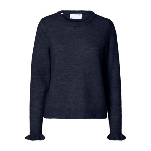 Selected Femme Lulu Frill Striktrøje, Dark Sapphire, L