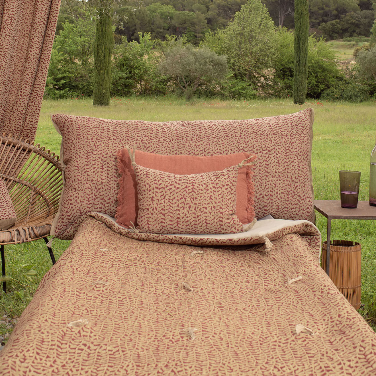 En Fil d'Indienne Housse de coussin Lierre lin rouge - 25x35 cm