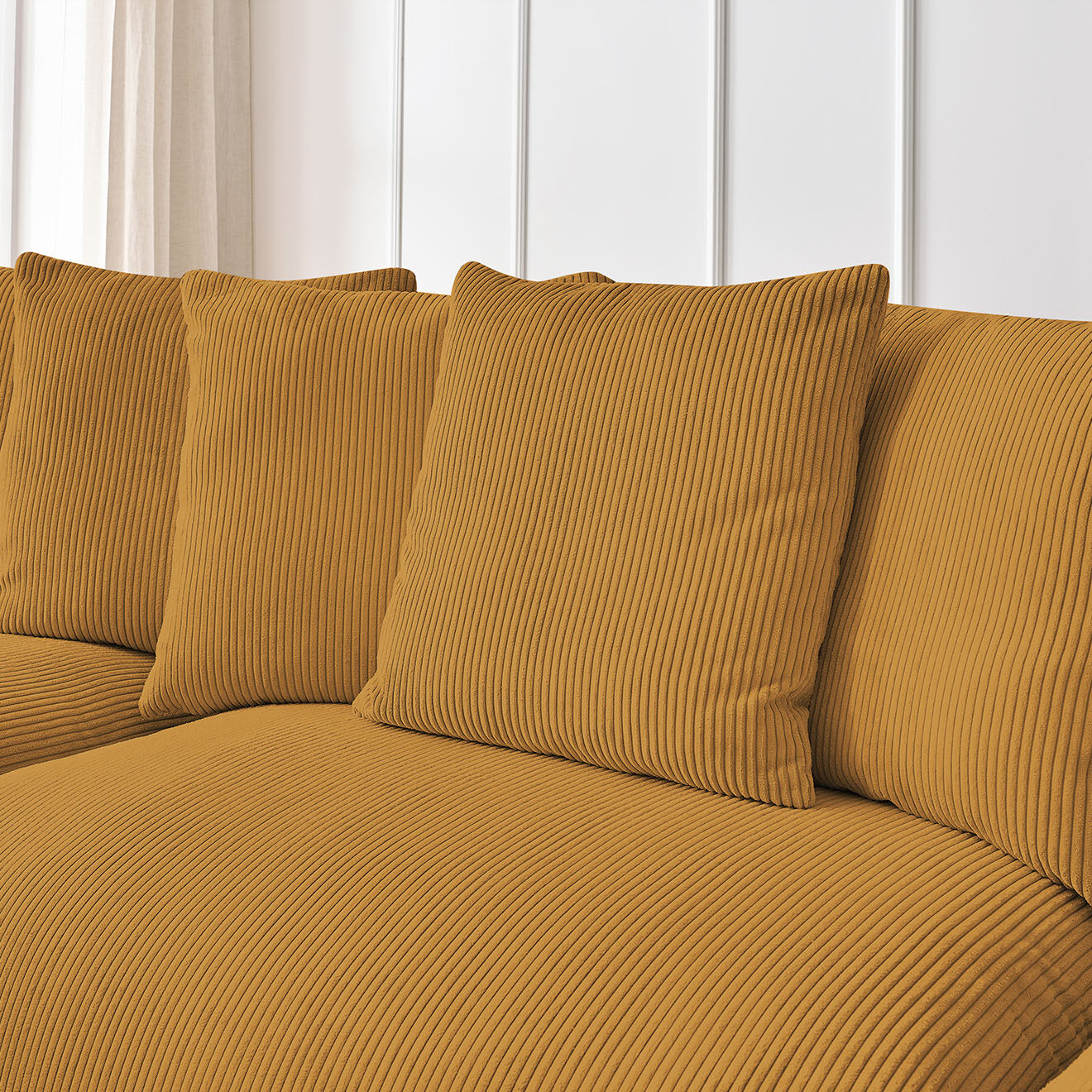 Bobochic Canapé panoramique fixe ultra moelleux voltaire velours côtelé jaune - 420x174x75 cm
