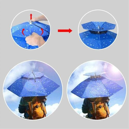 (Ø77cm) Doppeldach Regenschirm Angel Hut Sonnen Schirm Kopf Bedeckung - Silber / Blau
