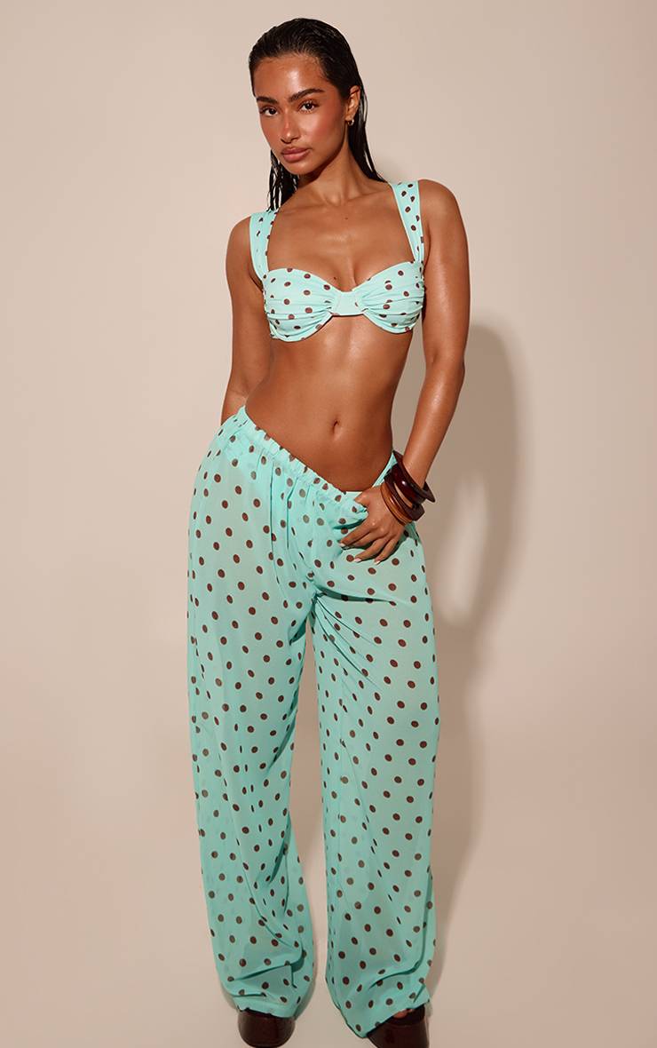 Vert Menthe Pantalon De Plage Large En Mousseline À Pois