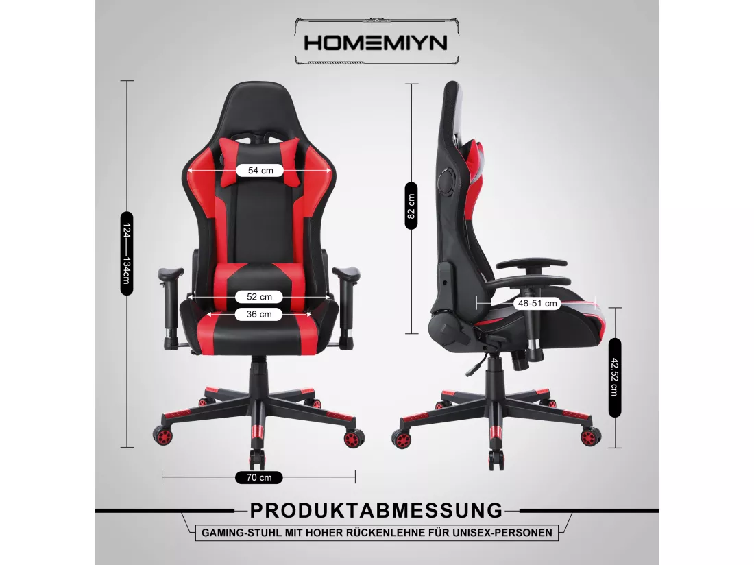 Chaise de jeu avec lumières LED RGB et haut-parleurs Chaise de gaming Chaise de bureau de style racing Chaise PC en cuir PU