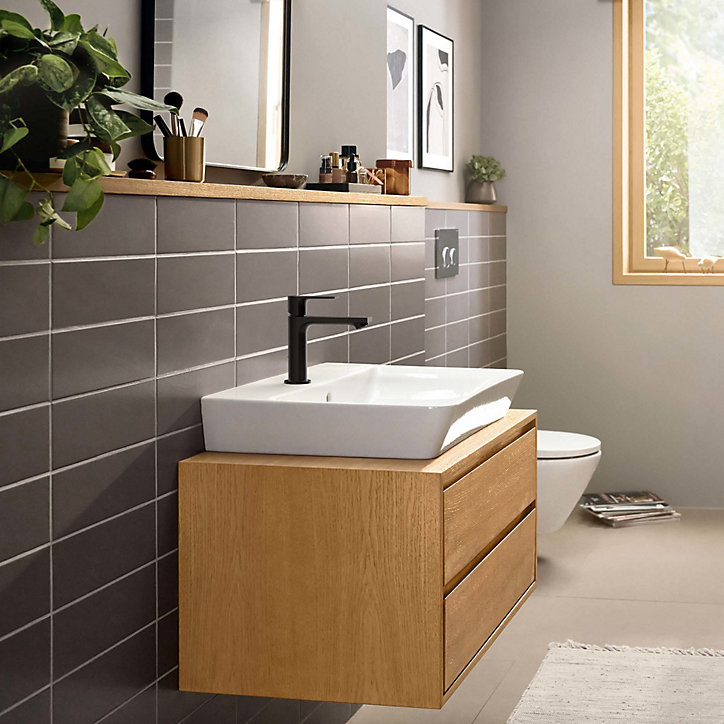 Mitigeur de lavabo Rebris E 110 CoolStart avec tirette et vidage Noir mat