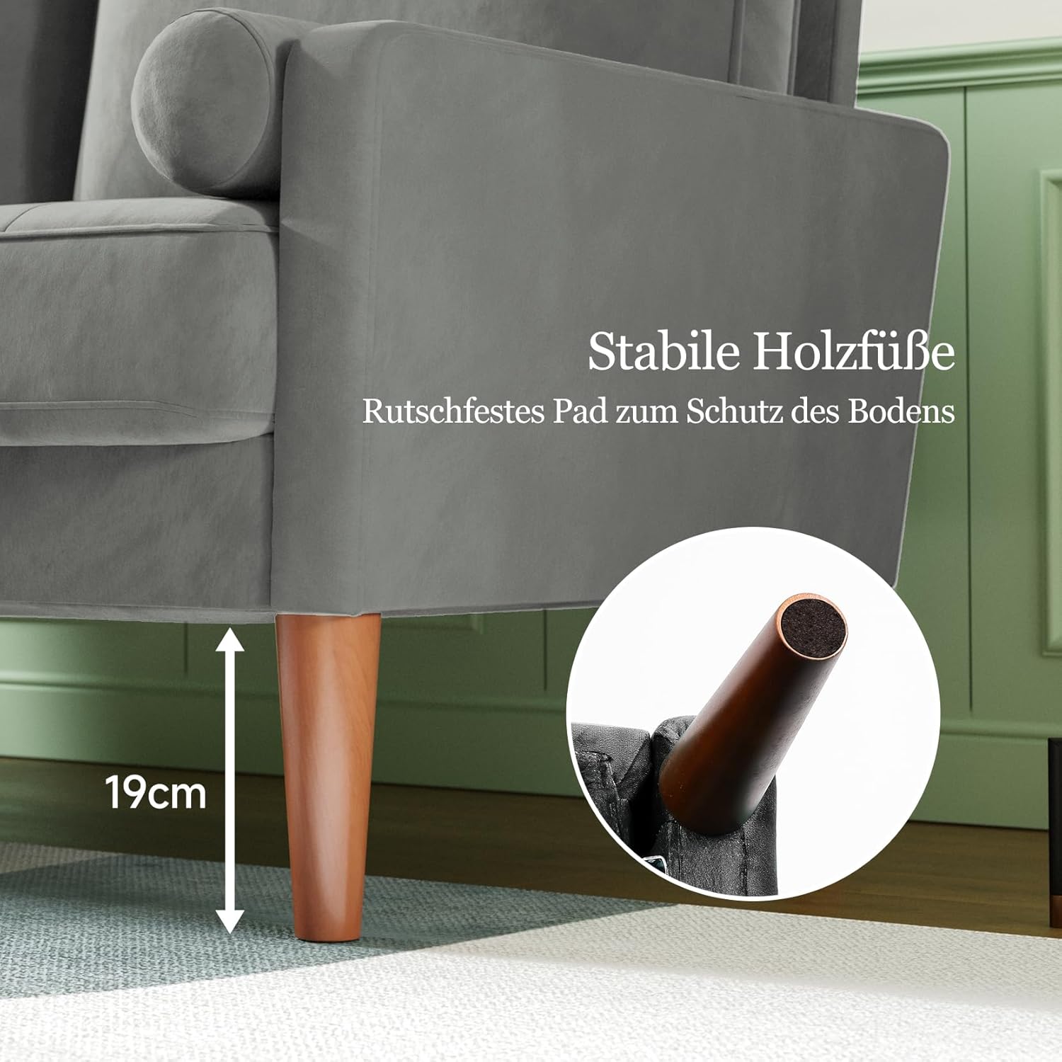 Vesgantti Couch 2 Sitzer, Samt Kleines Sofa mit 2 Wurfkissen, Modern Mini Sofa, Getuftetes Kleine Couch für Wohnzimmer/Schlafzimmer/Büro/Wohnung, 121x 77 x 87cm, Grau