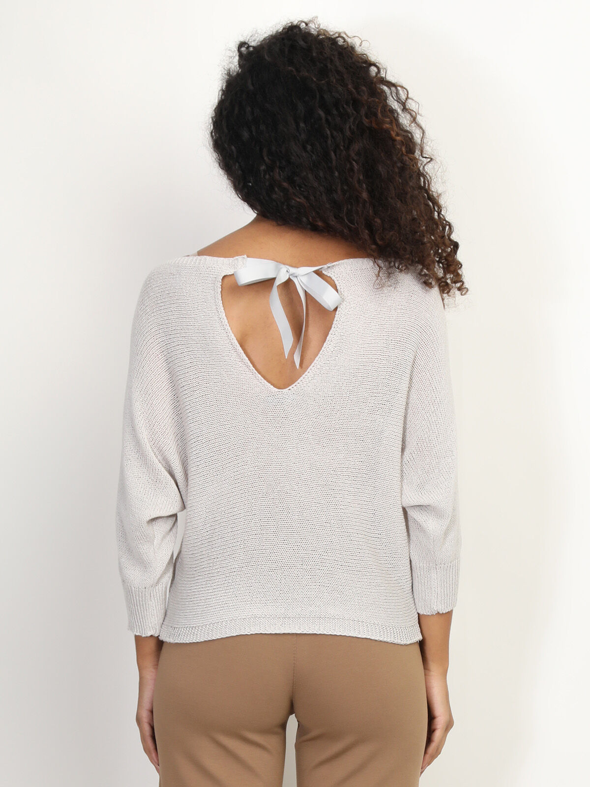 Pull chauve-souris à ruban- Gris clair
