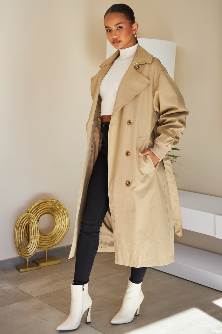 Trench beige ceinturé manche bomber