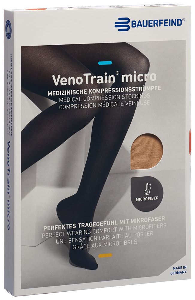 Bauerfeind VenoTrain Micro KKL2 AG<br>1 Paar, S, normal/long geschlossene Fussspitze Noppenhaftband creme