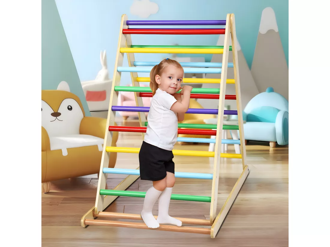 2 en 1 Échelle d’Escalade pour Enfants, Triangle Escalade en Bois Pliant de Haute Qualité, Surface Bien Lisse Utilisation à la Jardin d'enfant ou à la Maison plus de 3 Ans