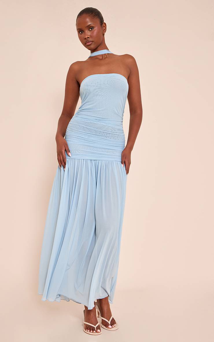 Bleu Clair Robe Maxi Taille Basse Avec Détail Écharpe Froncée
