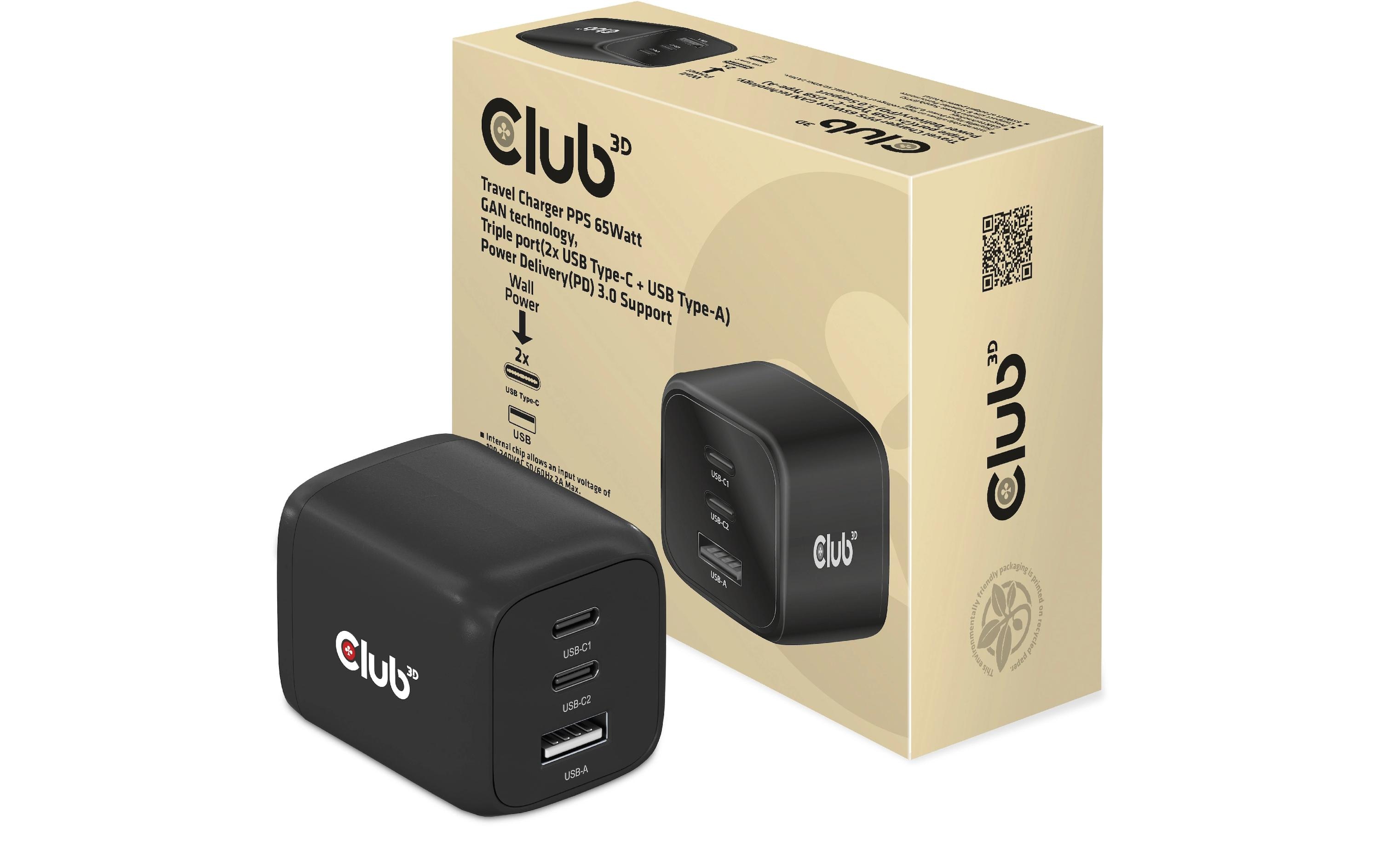 USB-Wandladegerät PPS 65Watt GAN-Technologie CAC-191365W Reiseladegerät mit GAN-Technologie und 3x USB Anschlüsse