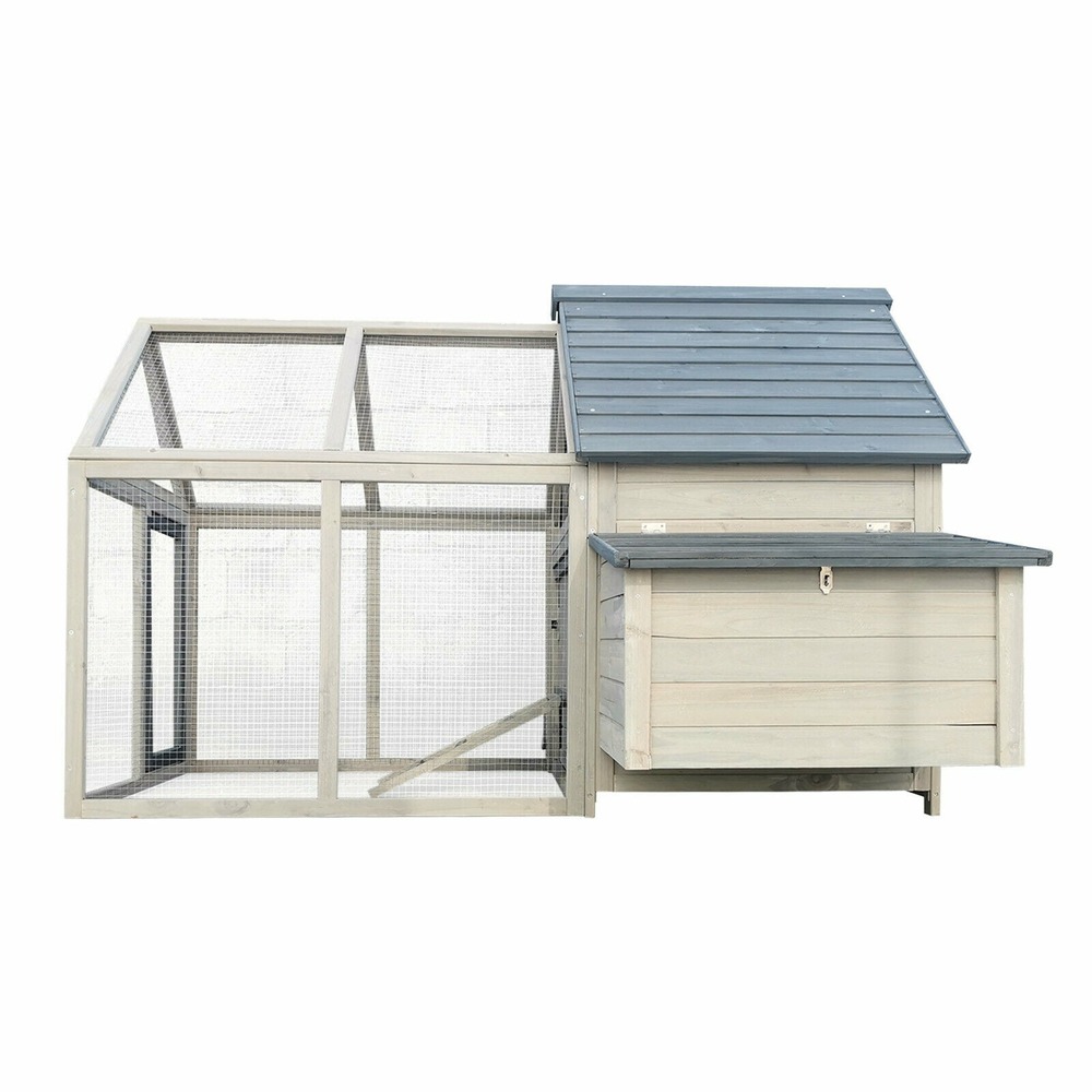 Poulailler clapier nichoir et roue libre 166 cm bois marron-blanc