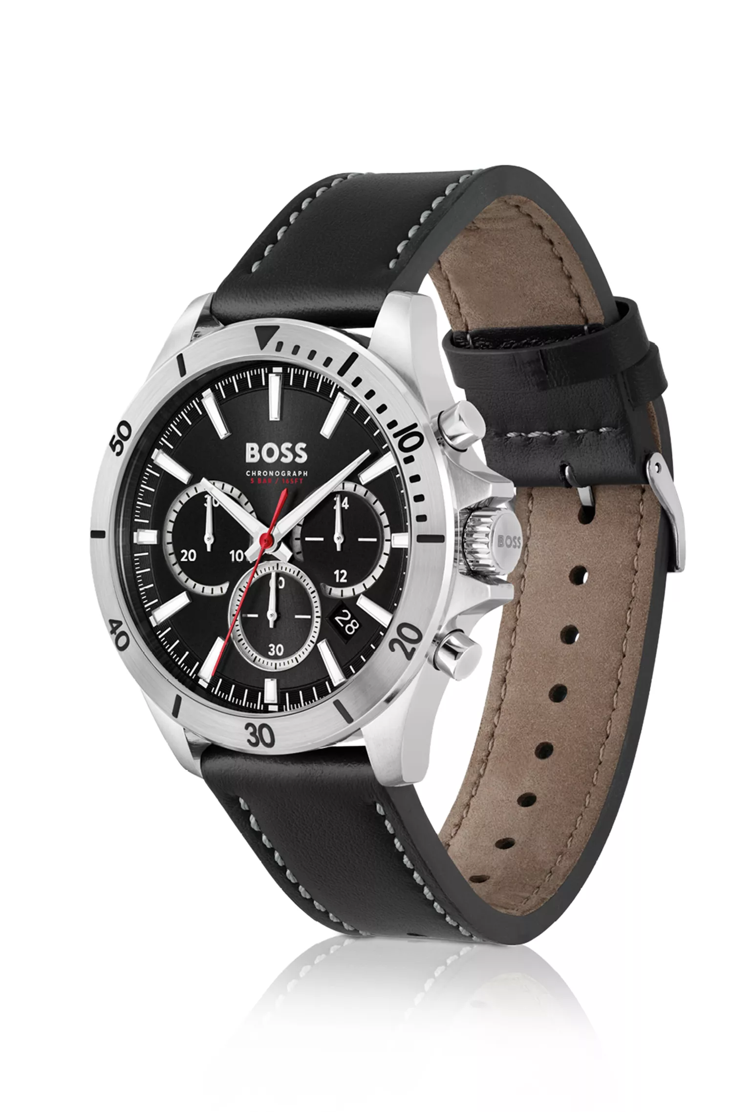 Relógio cronógrafo BOSS Black-Multi-eye com pulseira de couro preta