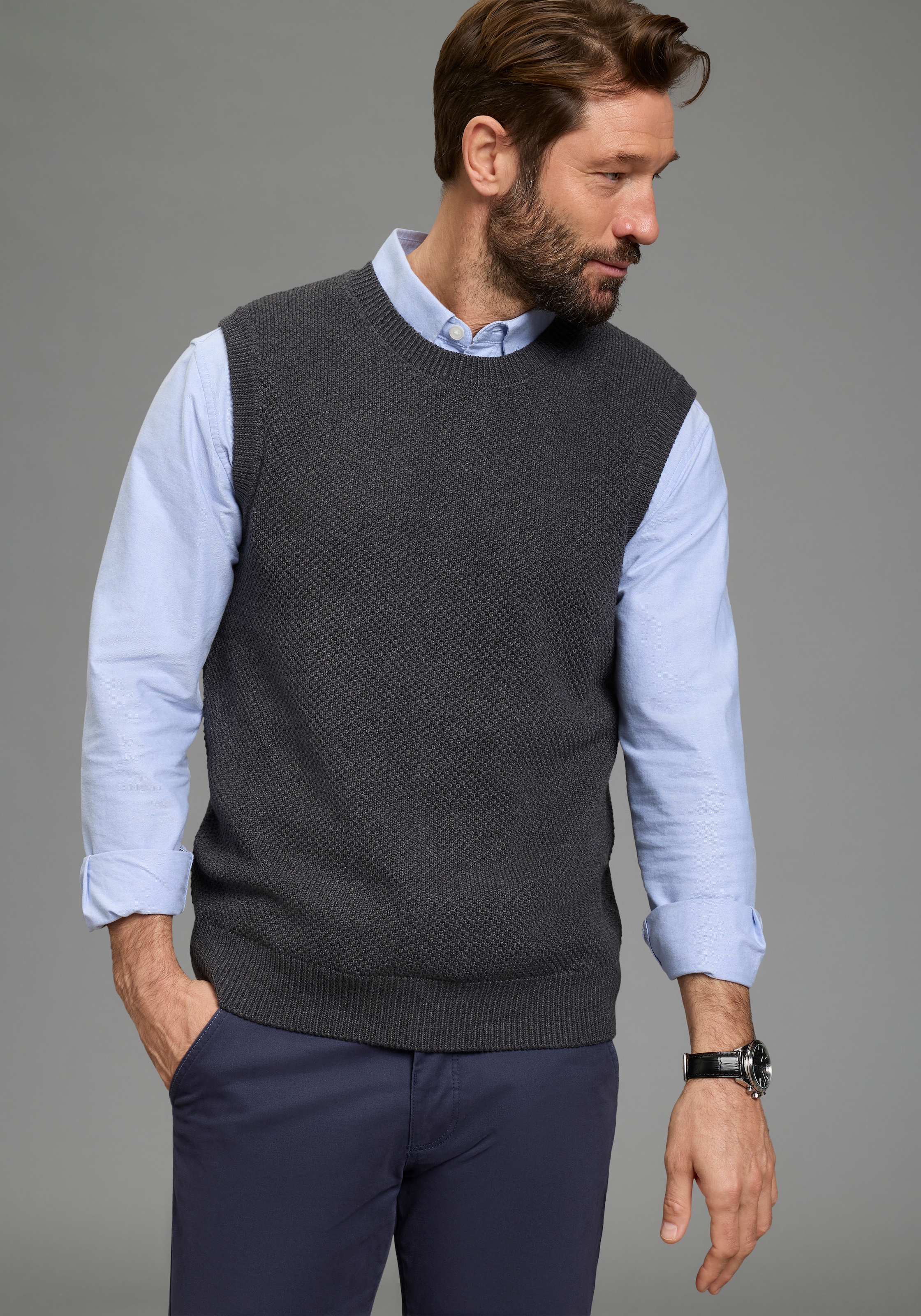 Man's World Pullunder »Neue Kollektion! Highlight mit Struktur!« aus Baumwolle, mit Rundhalsausschnitt, Regular Fit