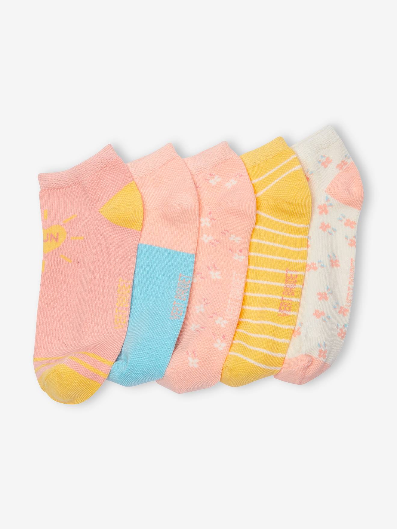 Pacote com 5 pares de meias curtas para meninas, amarelas