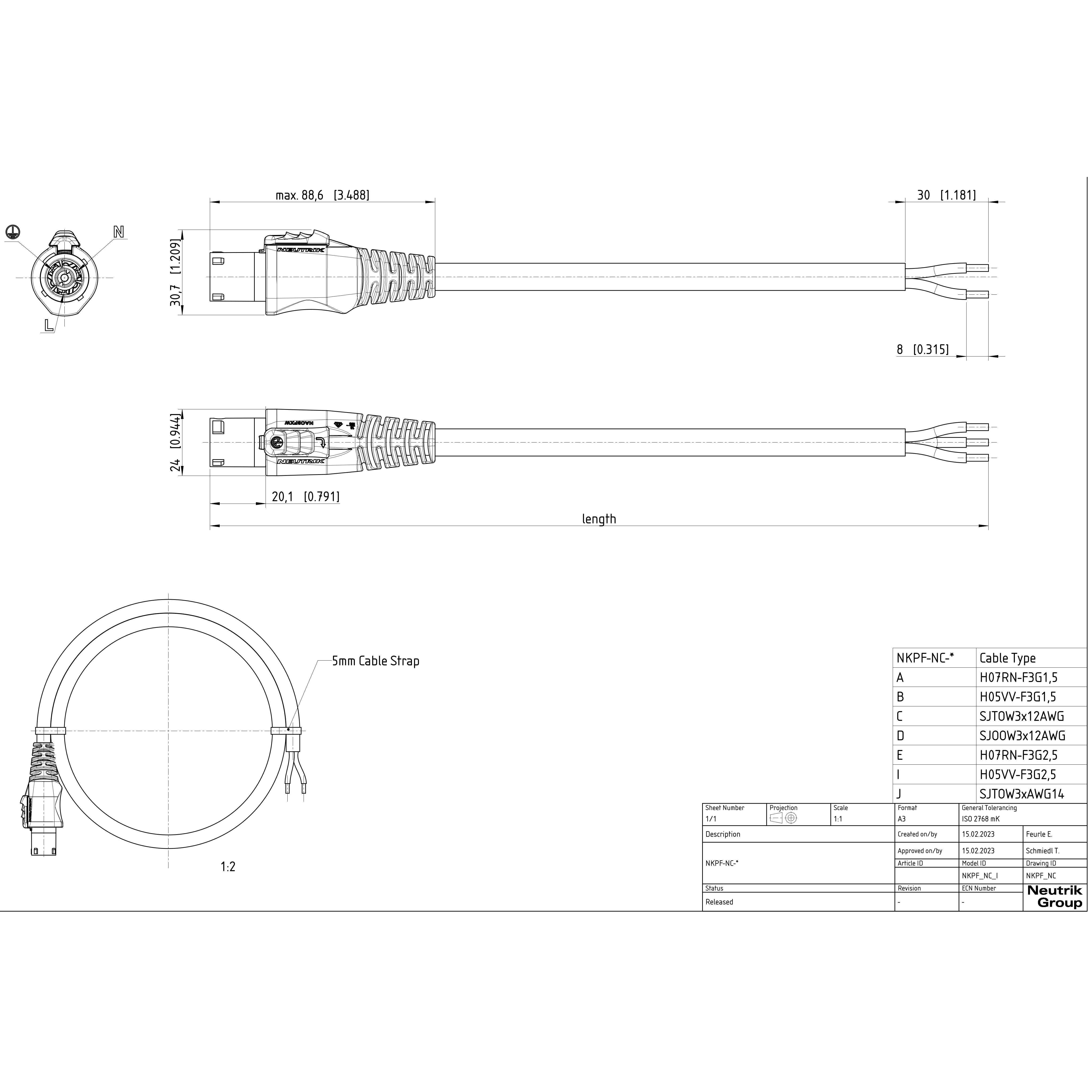 Neutrik NKPF-NC H07RN-F3G1.5 powerCON NAC3FXW-stripped open end 5m