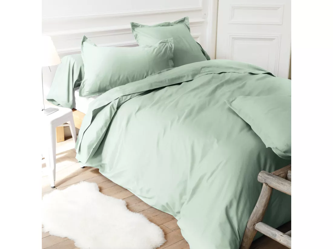Taie de traversin uni 185X43 cm coton ALTO vert fleur d'amandier