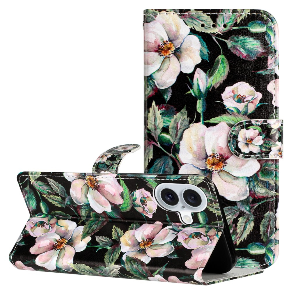 iPhone 16 Leder Tasche Hülle mit Kartenfach Magnolien
