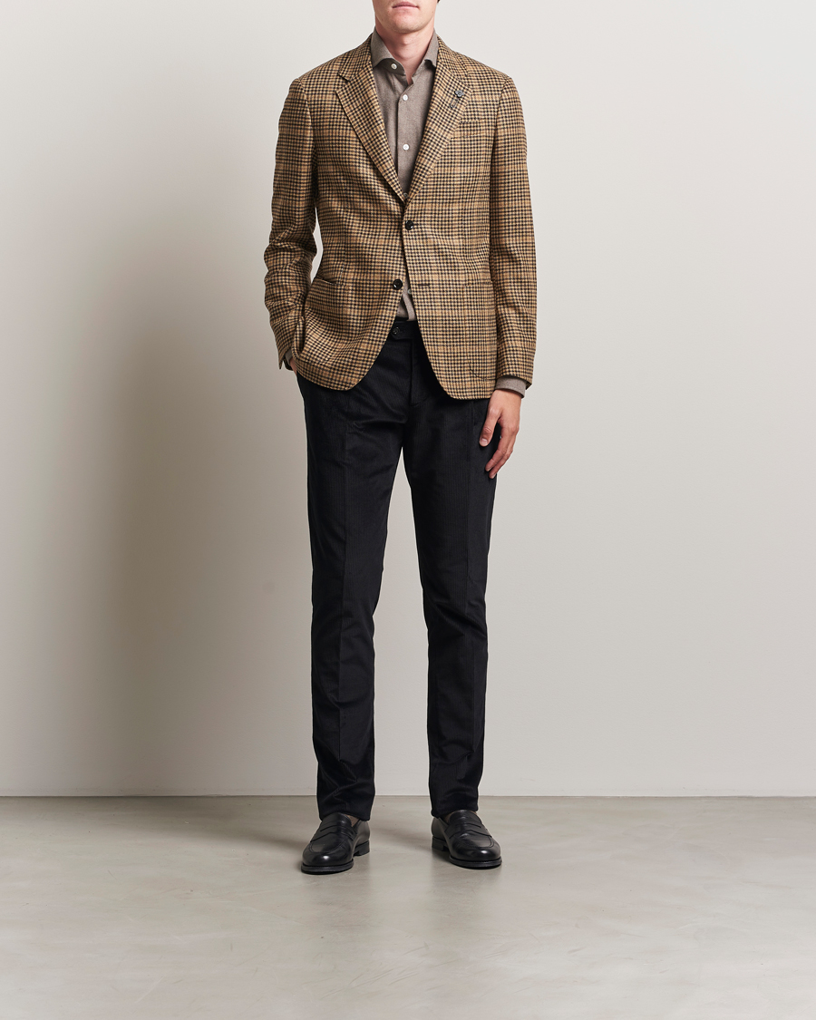 Lardini Wool/Cashmere Houndstooth Overcheck Blazer Brown