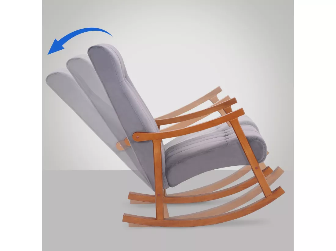 Fauteuil à bascule - Velours - Noyer / Gris - Saltillo