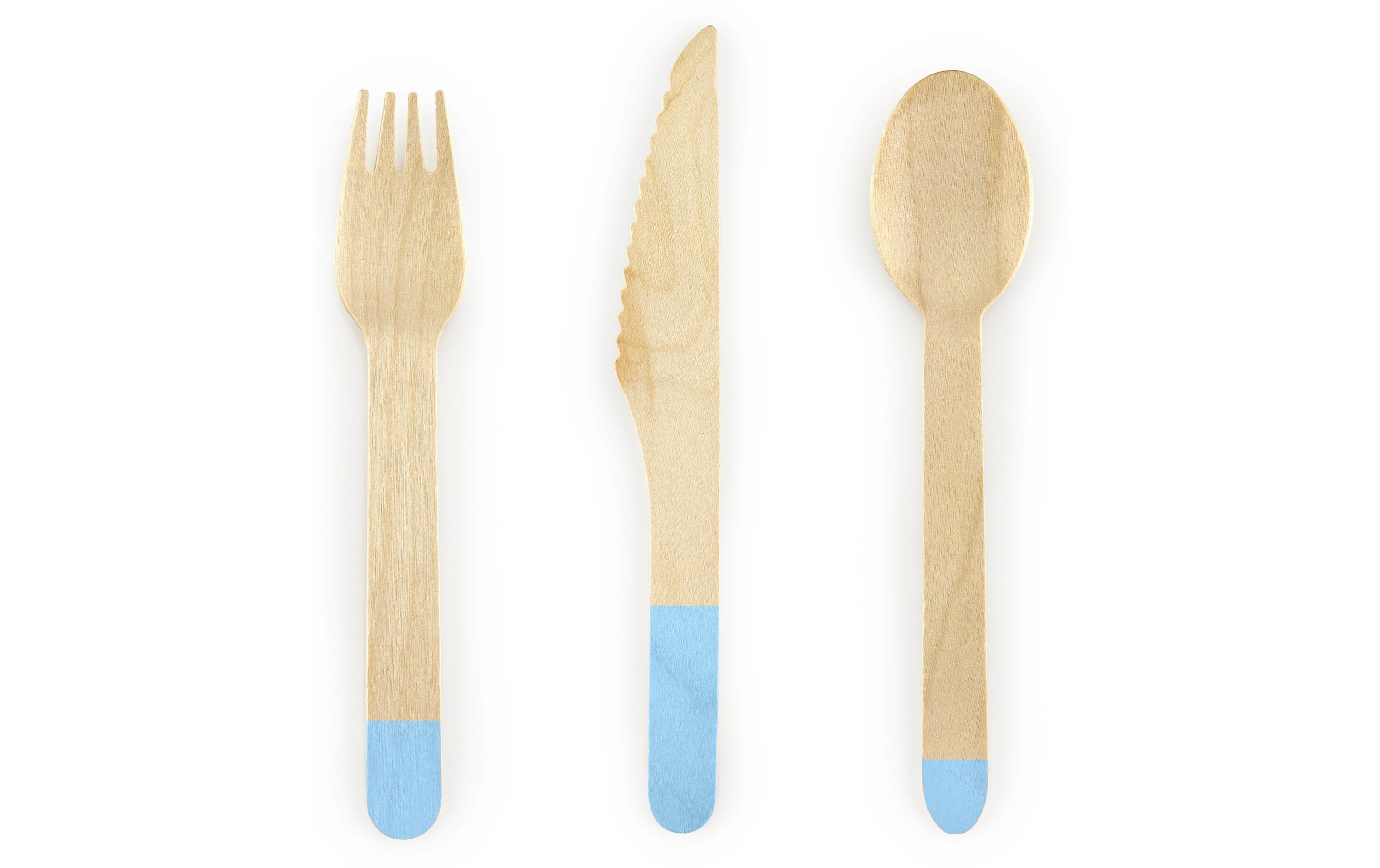 Einweg-Besteckset Holz 1 Stück BlauBesteckset für unterwegs