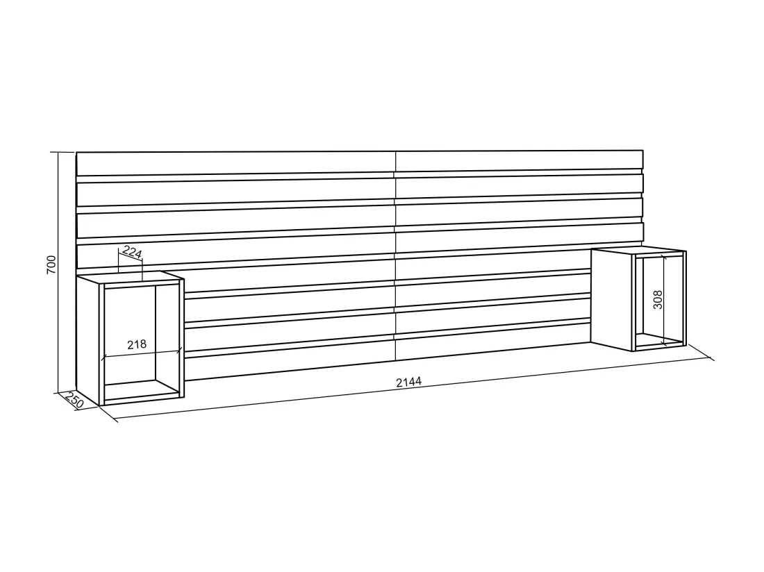 Tête de lit, 214x70x3 cm, Lit 120,135,140,150,160 cm, Panneaux Muraux, Ciment