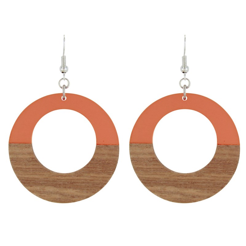 Boucles d'Oreilles Argent Disque Ajouré Bois et Résine