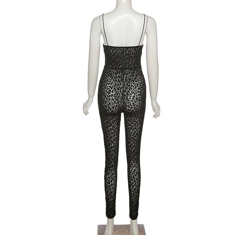 Emilyn - Spaghettibandjes luipaardprint jumpsuit