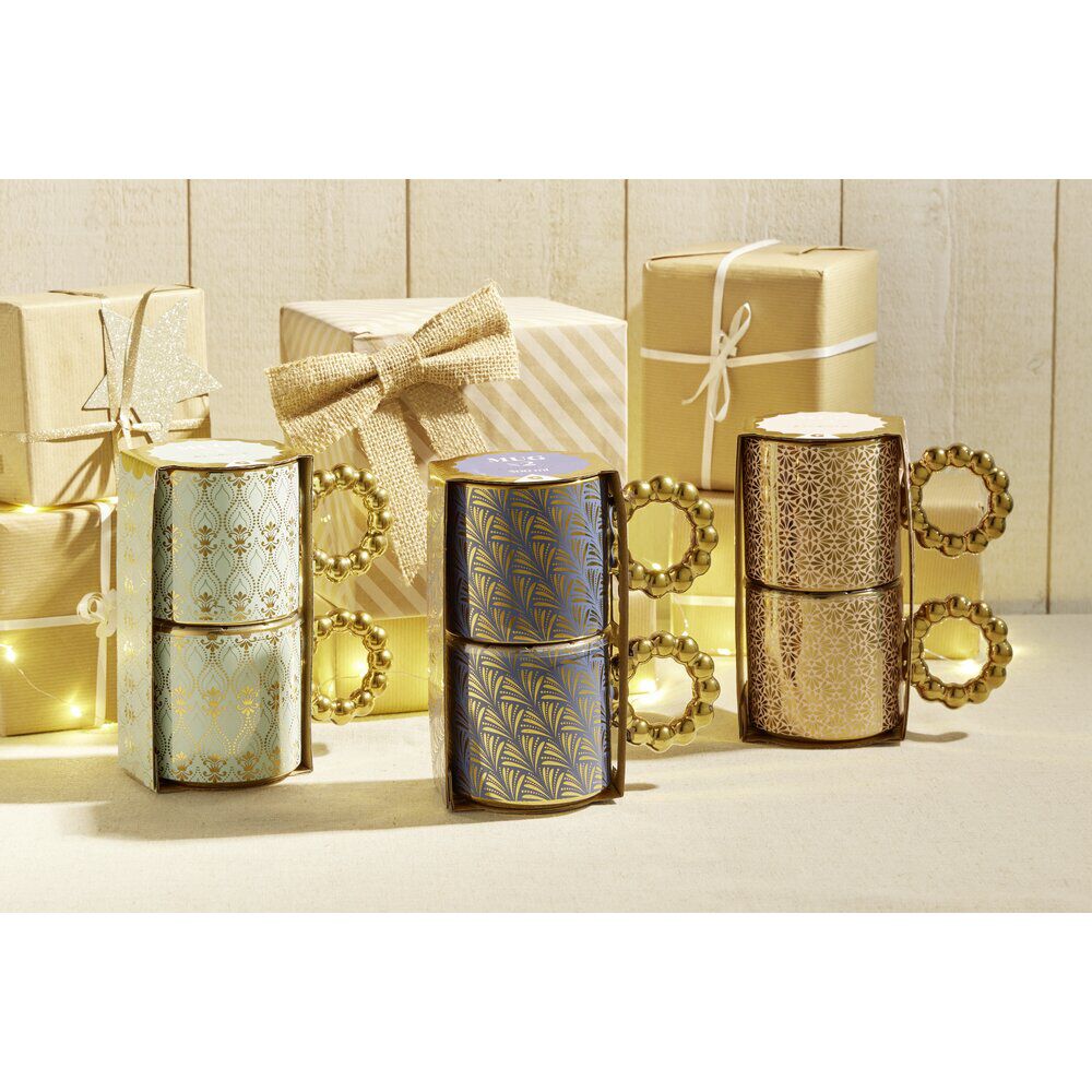 Lot de 2 mugs 30cl design chic bleu foncé et doré