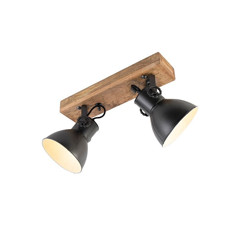 Industriële spot donkergrijs met mango hout 2-lichts - Mangoes