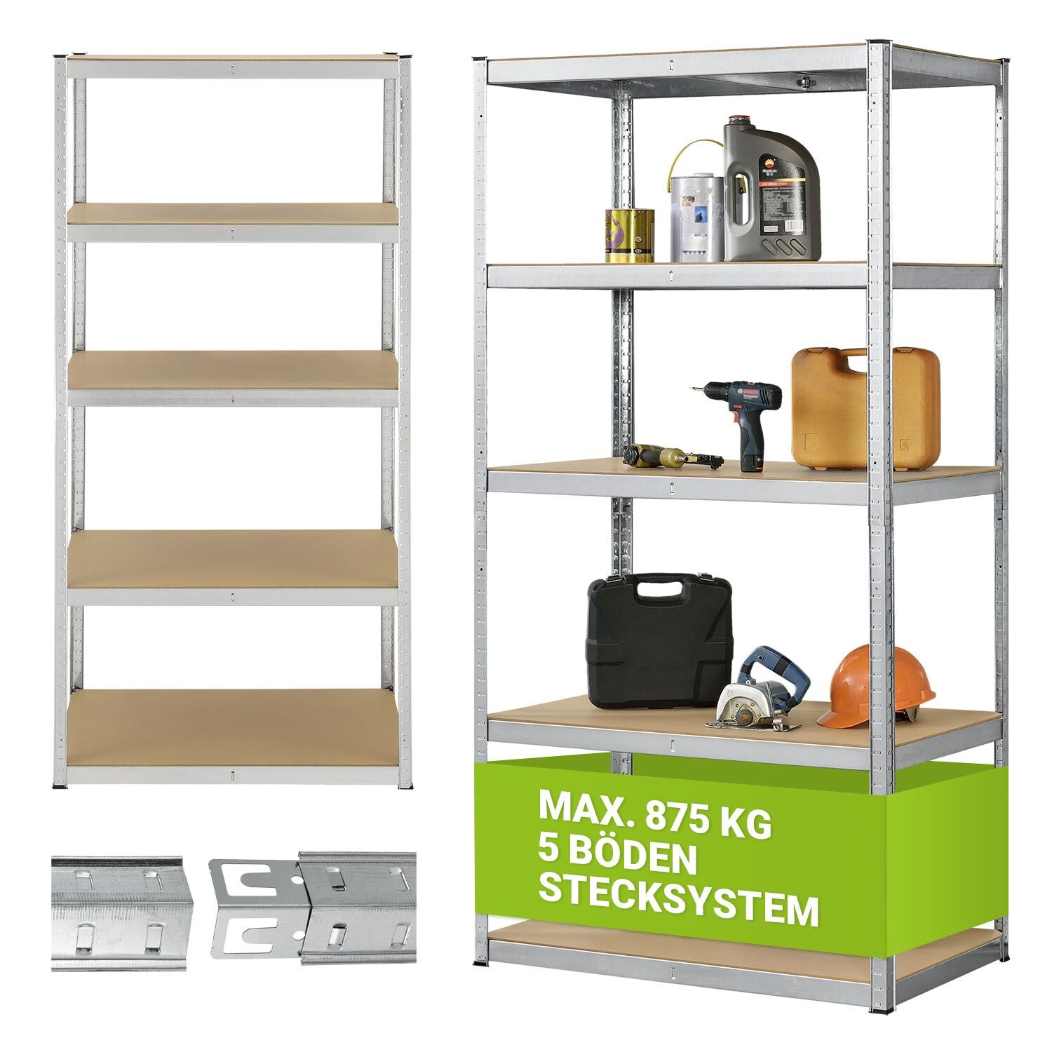 Juskys Lagerregal Basic 200x100x60 cm – Metall Schwerlastregal, 5 Böden, 875 kg, verzinkt