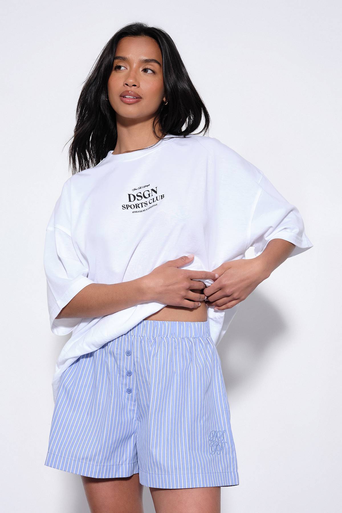 Short Popeline À Rayures Avec Boutons Henley Dsgn Studio