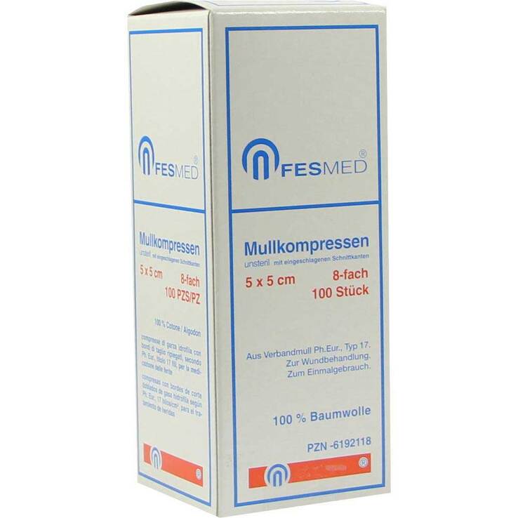 Mullkompressen ES 5x5 cm unsteril 8-fach, 100 St