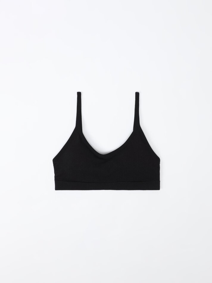 Conjunto com 2 Sutiãs Canelados Sem Costura - Preto