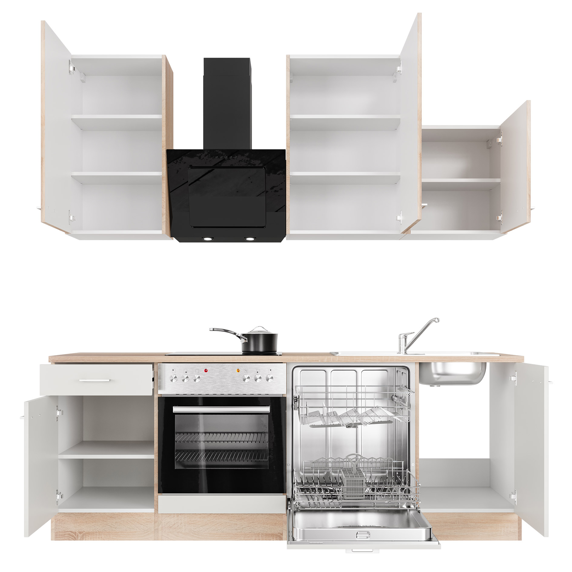 Küchenblock SAMOA - weiß - Sonoma Eiche - mit E-Geräten - 220 cm